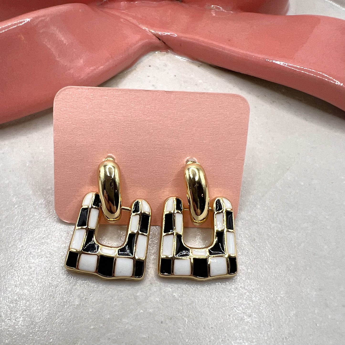 CHECKERED EARRINGS (GOLD)