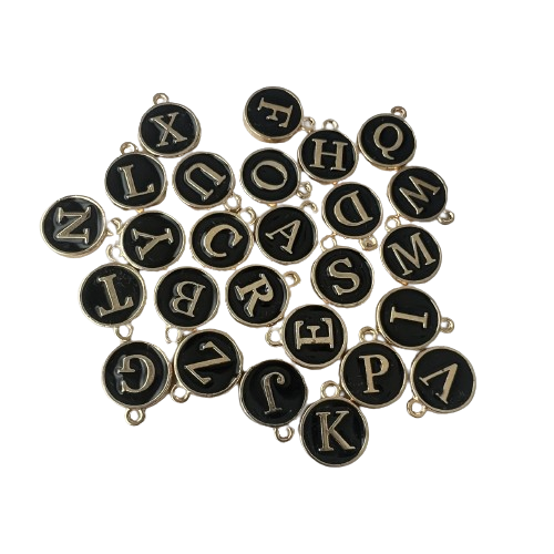 BLACK ROUND LETTER CHARM (GOLD)