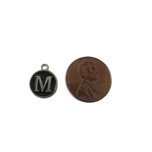 BLACK ROUND LETTER CHARM (GOLD)