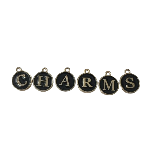 BLACK ROUND LETTER CHARM (GOLD)
