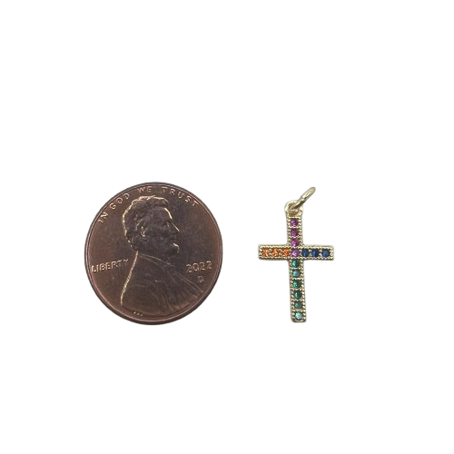 SMALL RAINBOW CROSS CHARM (GOLD)