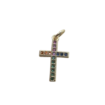 SMALL RAINBOW CROSS CHARM (GOLD)