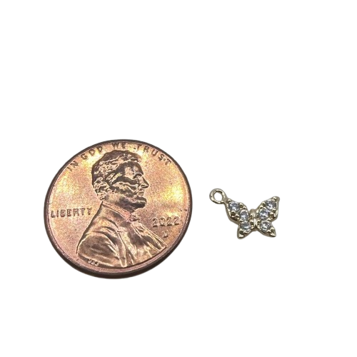 SMALL RHINESTONE BUTTERFLY CHARM (GOLD)