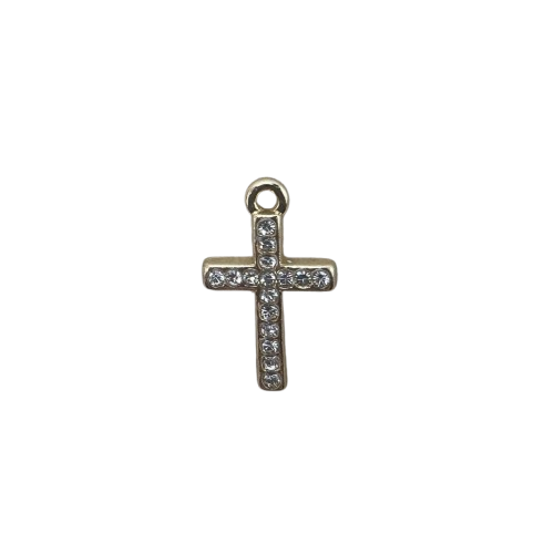 SMALL RHINESTONE CROSS CHARM (GOLD)