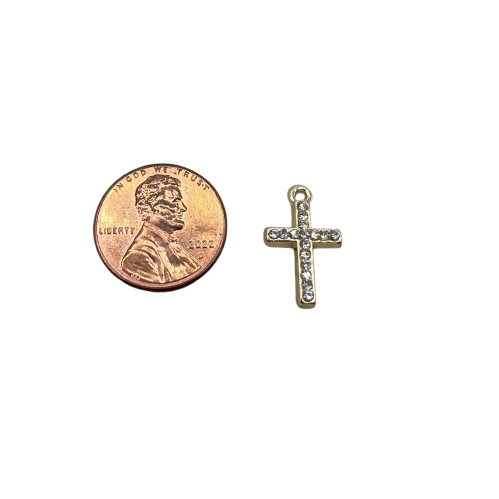 SMALL RHINESTONE CROSS CHARM (GOLD)