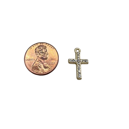 SMALL RHINESTONE CROSS CHARM (GOLD)