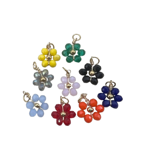 BEADED FLOWER CHARM (GOLD)