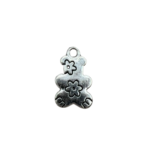 BEAR WITH FLOWER CHARM (SILVER)