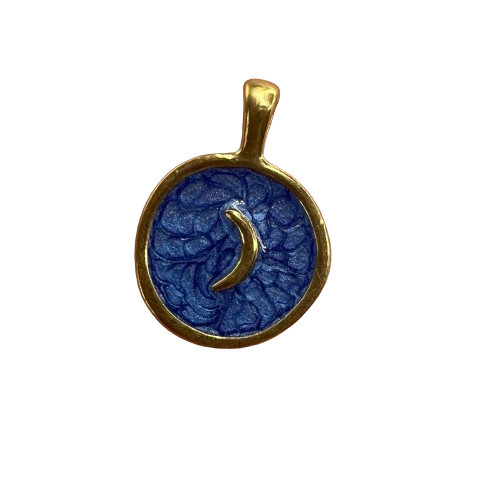 BLUE CIRCLE MOON CHARM (GOLD)