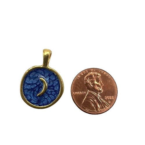 BLUE CIRCLE MOON CHARM (GOLD)