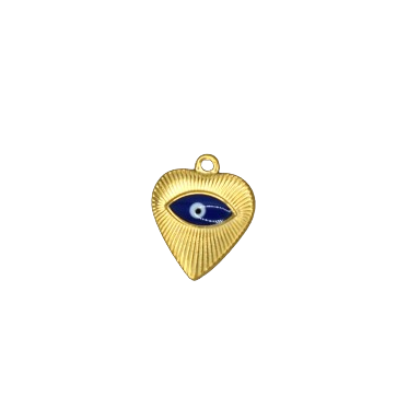 BLUE EVIL EYE HEART CHARM (GOLD)