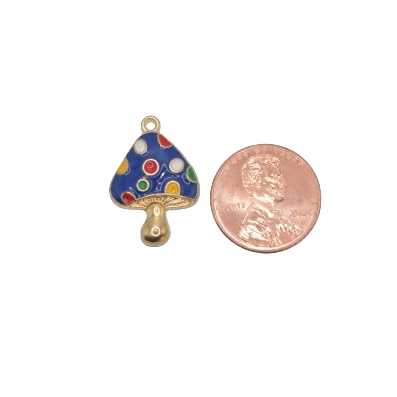 BLUE POLKA DOT MUSHROOM CHARM (GOLD)