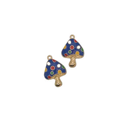 BLUE POLKA DOT MUSHROOM CHARM (GOLD)