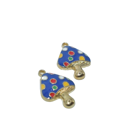 BLUE POLKA DOT MUSHROOM CHARM (GOLD)