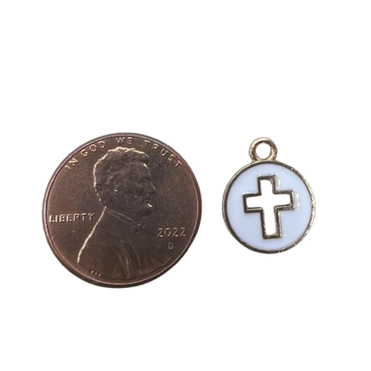 COLORED CIRCLE CROSS CHARM (GOLD)