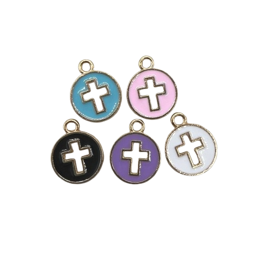 COLORED CIRCLE CROSS CHARM (GOLD)