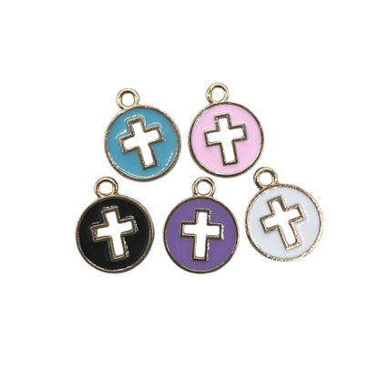 COLORED CIRCLE CROSS CHARM (GOLD)