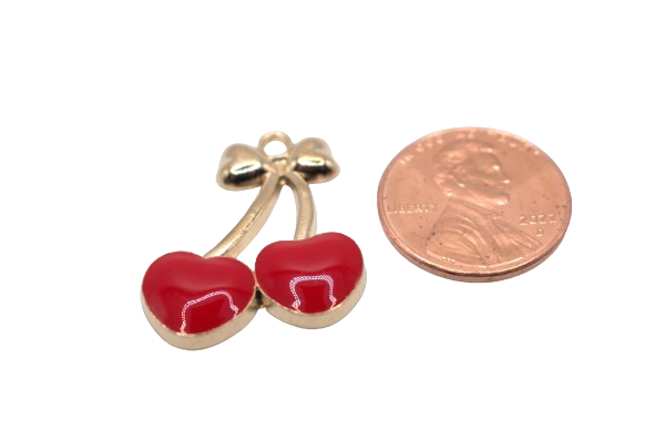 LARGE RED CHERRIES CHARM (GOLD)