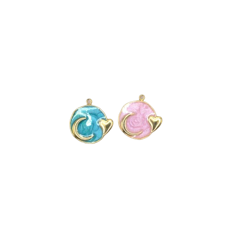 ROUND MOON AND HEART CHARM (GOLD)