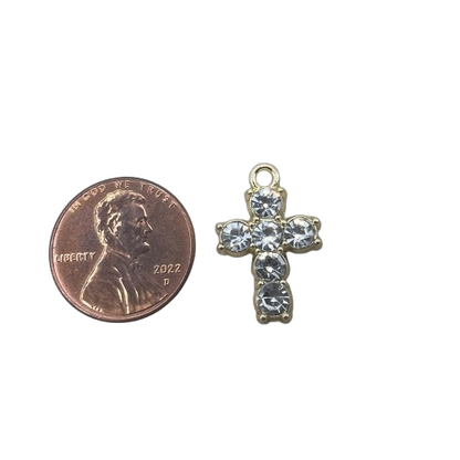 RHINESTONE CROSS CHARM (GOLD)