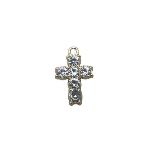 RHINESTONE CROSS CHARM (GOLD)