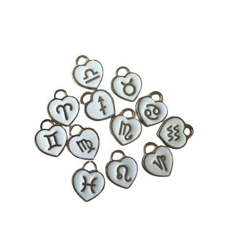 WHITE ZODIAC HEART CHARM (GOLD)