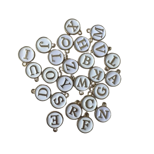 WHITE ROUND LETTER CHARM (GOLD)