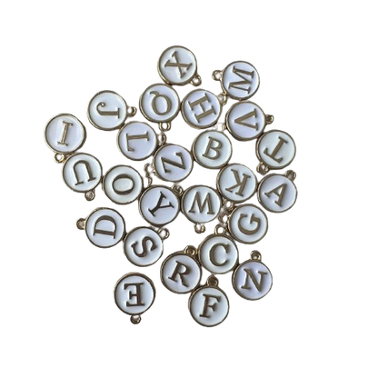 WHITE ROUND LETTER CHARM (GOLD)