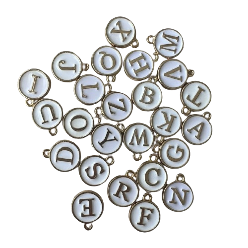 WHITE ROUND LETTER CHARM (GOLD)