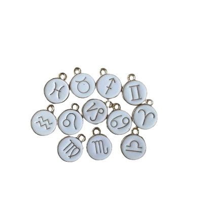 WHITE ROUND ZODIAC CHARM (GOLD)