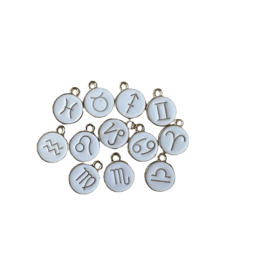 WHITE ROUND ZODIAC CHARM (GOLD)