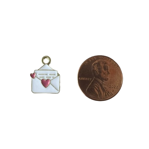 WHITE AND PINK ENVELOPE CHARM (GOLD)