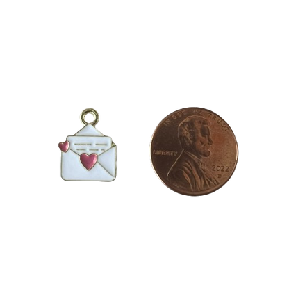 WHITE AND PINK ENVELOPE CHARM (GOLD)