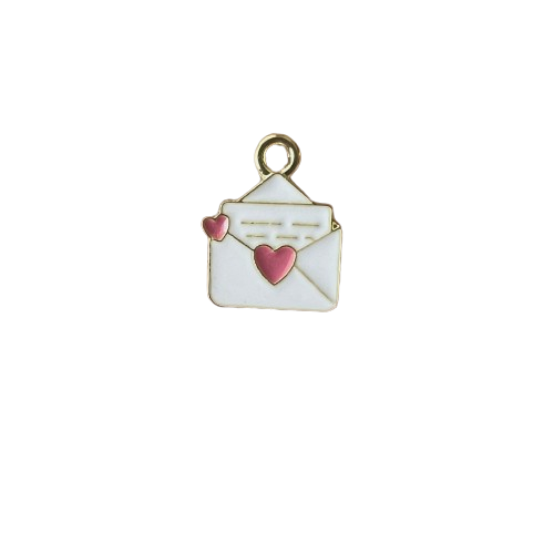 WHITE AND PINK ENVELOPE CHARM (GOLD)