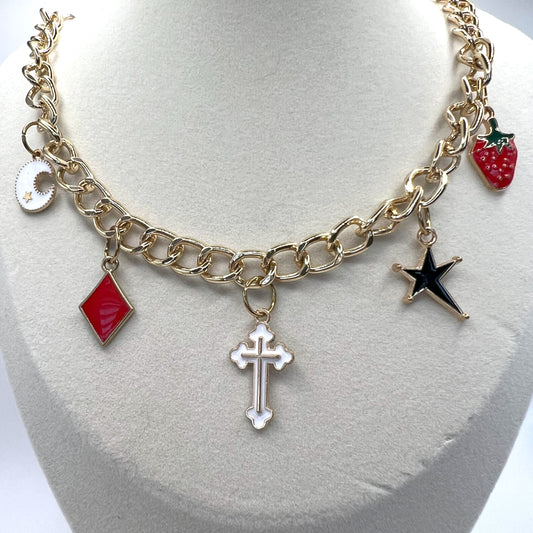 WHITE CROSS CHARM NECKLACE